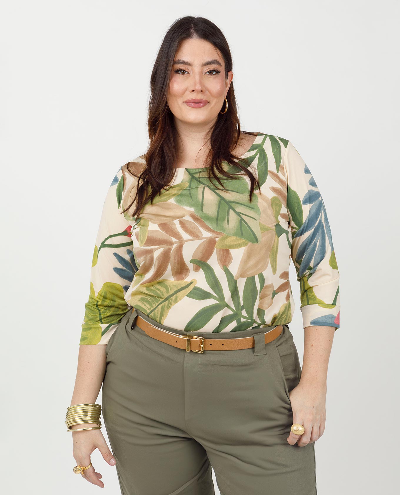 BLUSA ESTAMPADA TALLAS GRANDES MANGA 3/4 EN TEJIDO DE PUNTO Adrissa | Ropa para mujer