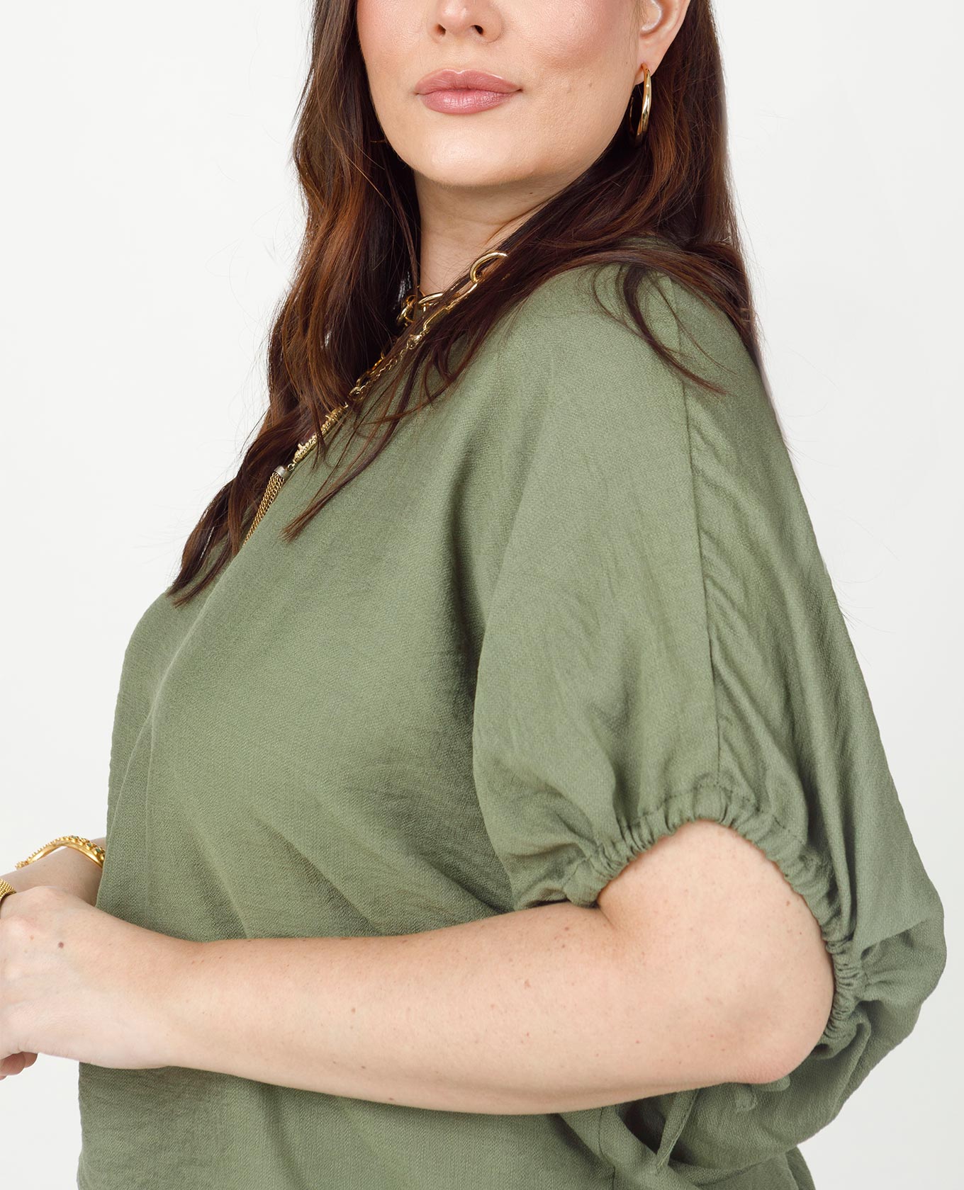 BLUSA HOMBRO RODADO TALLAS GRANDES CON ELÁSTICO EN MANGAS Adrissa | Ropa para mujer Blusas