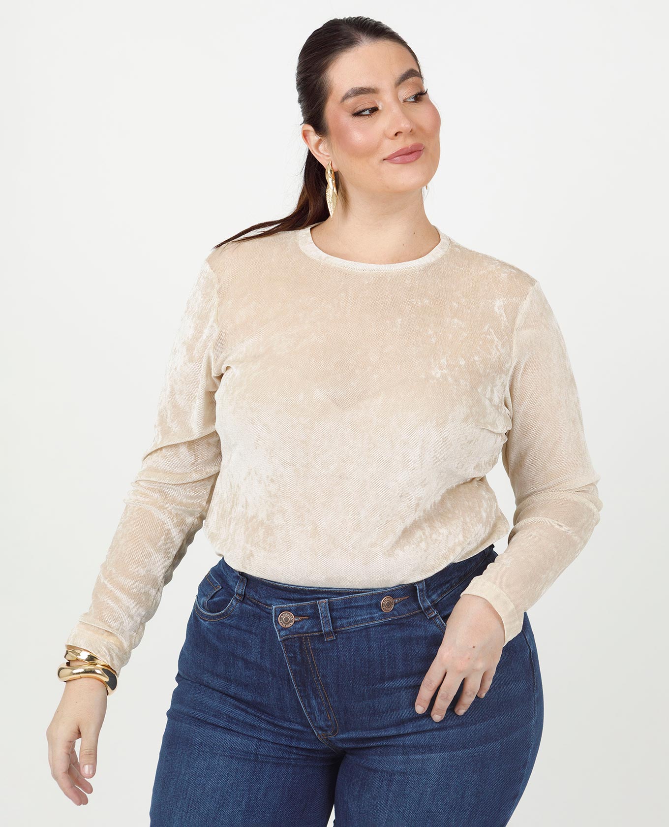 BUZO CUELLO REDONDO TALLAS GRANDES EN MESH TIPO VELVET Adrissa | Ropa para mujer Blusas