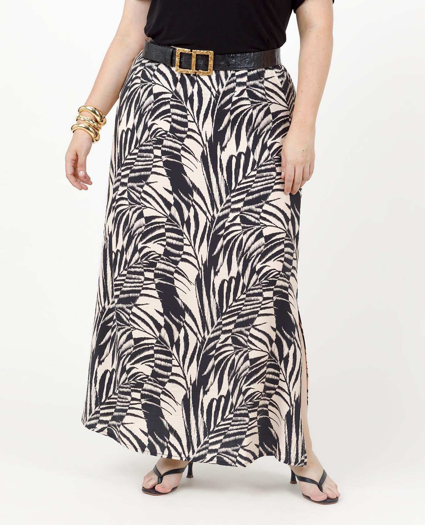 FALDA LARGA TALLAS GRANDES ESTAMPADA CON ABERTURAS Y ELASTICO EN CINTURA Adrissa | Ropa para mujer
