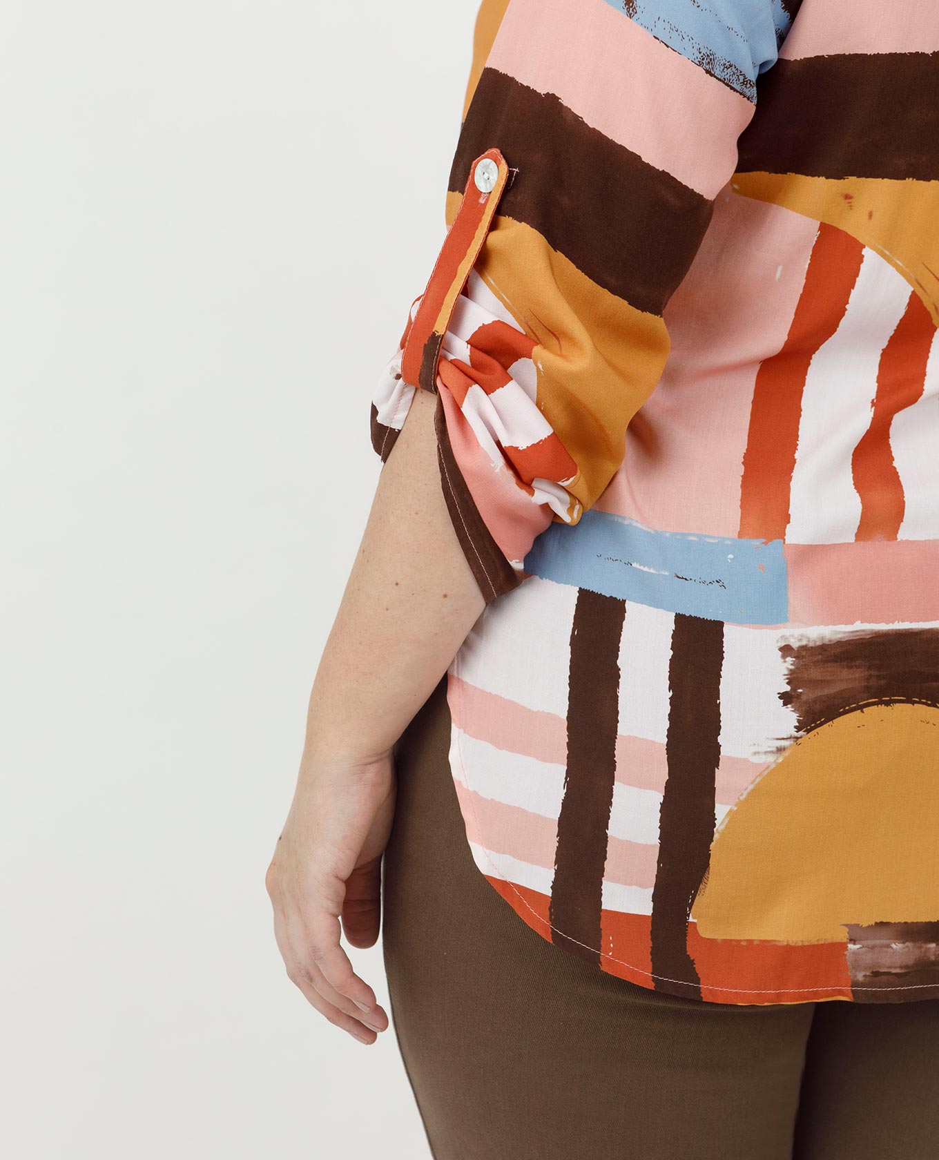 CAMISA ESTAMPADA TALLAS GRANDES MANGA 3/4 CON CHARRETERA Adrissa | Ropa para mujer Blusas