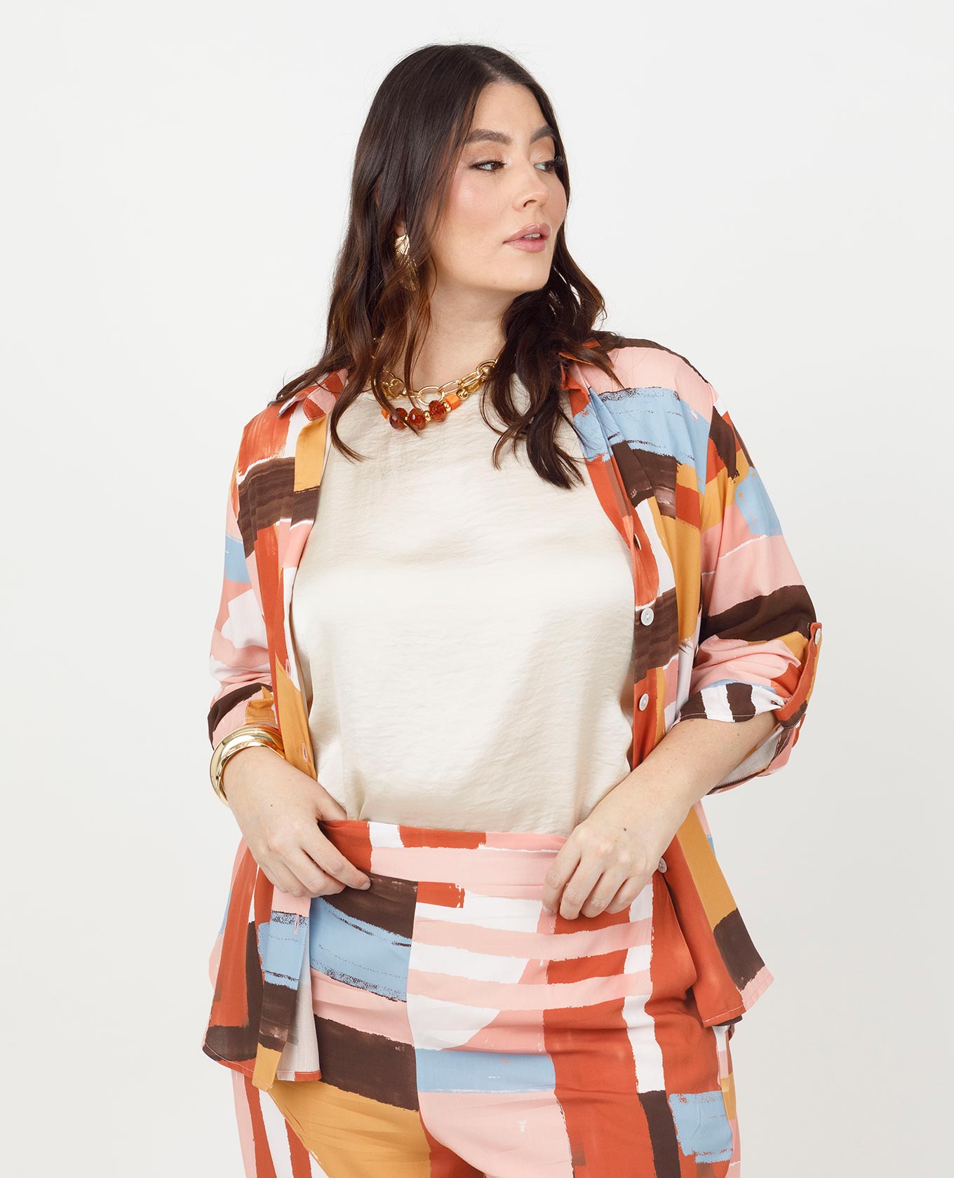 CAMISA ESTAMPADA TALLAS GRANDES MANGA 3/4 CON CHARRETERA Adrissa | Ropa para mujer Blusas