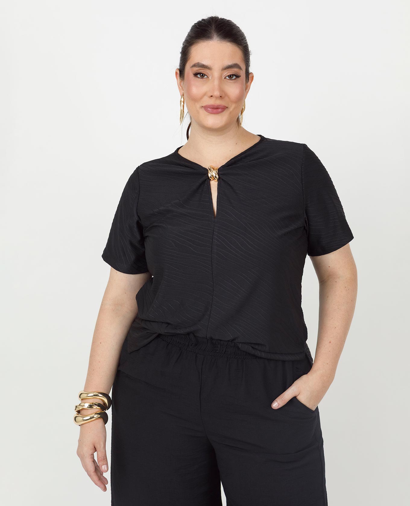 BLUSA ENTORCHADA TALLAS GRANDES CON HERRAJE TEJIDO DE PUNTO CON EFECTO Adrissa | Ropa para mujer