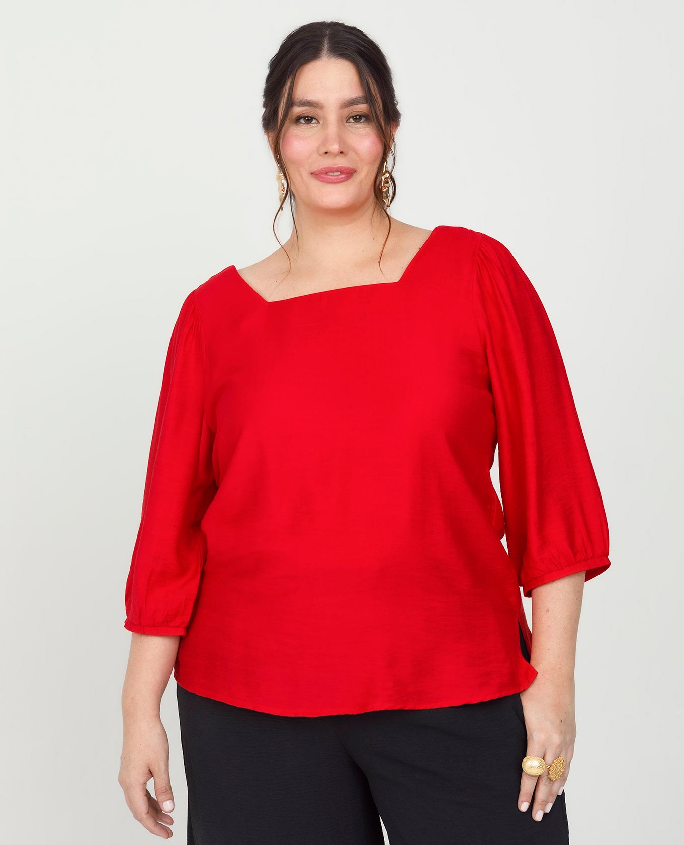 BLUSA MANGA 3/4 TALLAS GRANDES ESCOTE CUADRADO Adrissa | Ropa para mujer