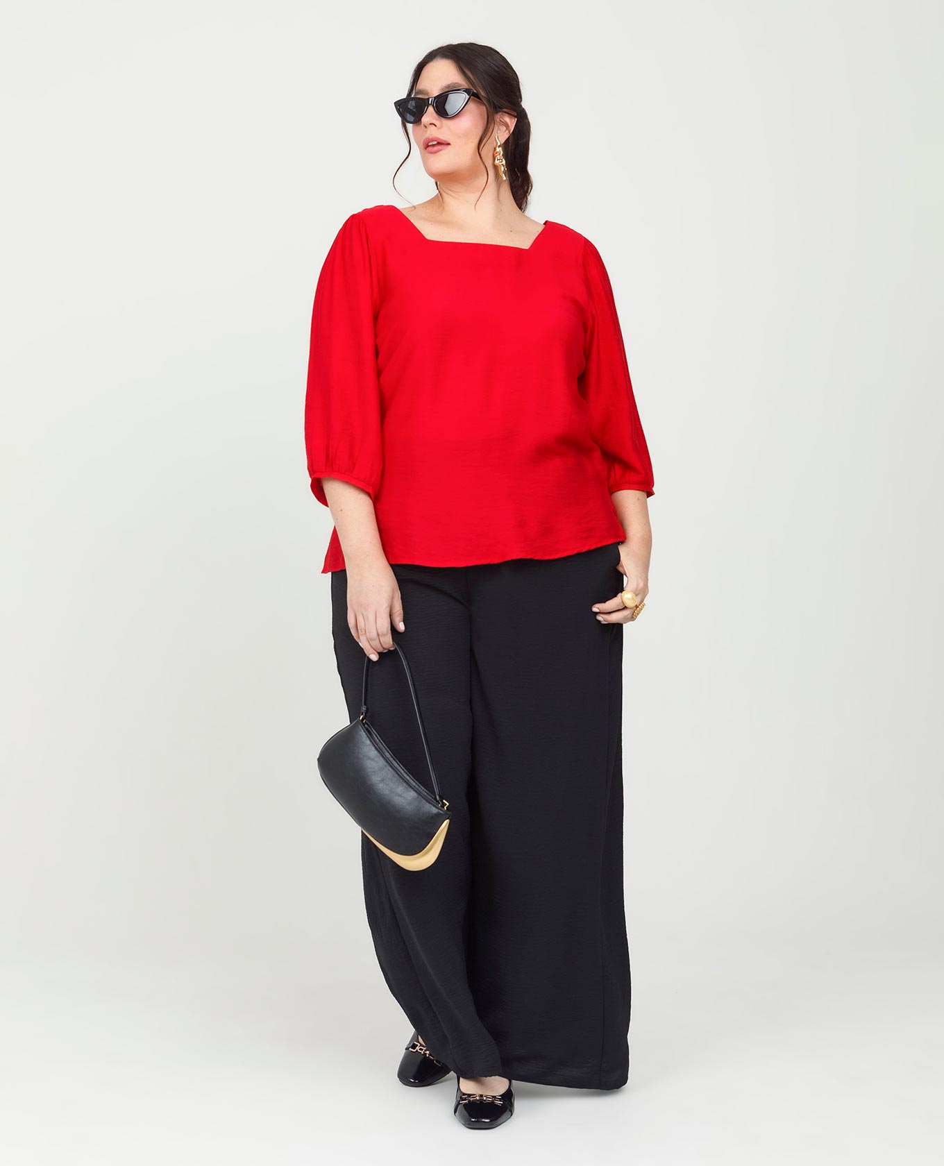 BLUSA MANGA 3/4 TALLAS GRANDES ESCOTE CUADRADO Adrissa | Ropa para mujer