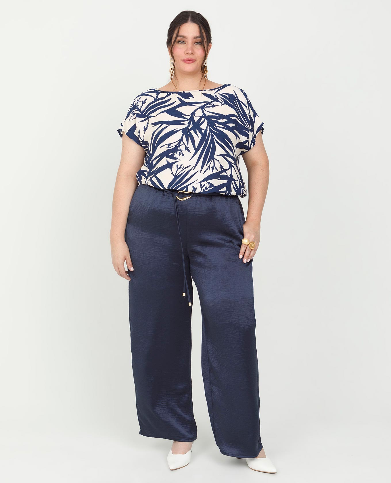 PANTALÓN SATINADO TALLAS GRANDES CINTURON CON HEBILLA PRETINA CON ELÁSTICO Adrissa | Ropa para mujer Pantalones
