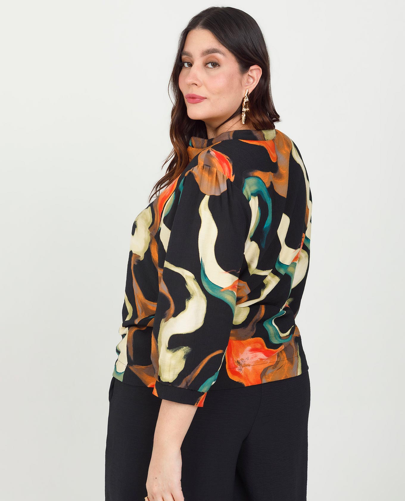 BLUSA ESTAMPADA TALLAS GRANDES CUELLO NERU MANGA 3/4 Adrissa | Ropa para mujer Blusas