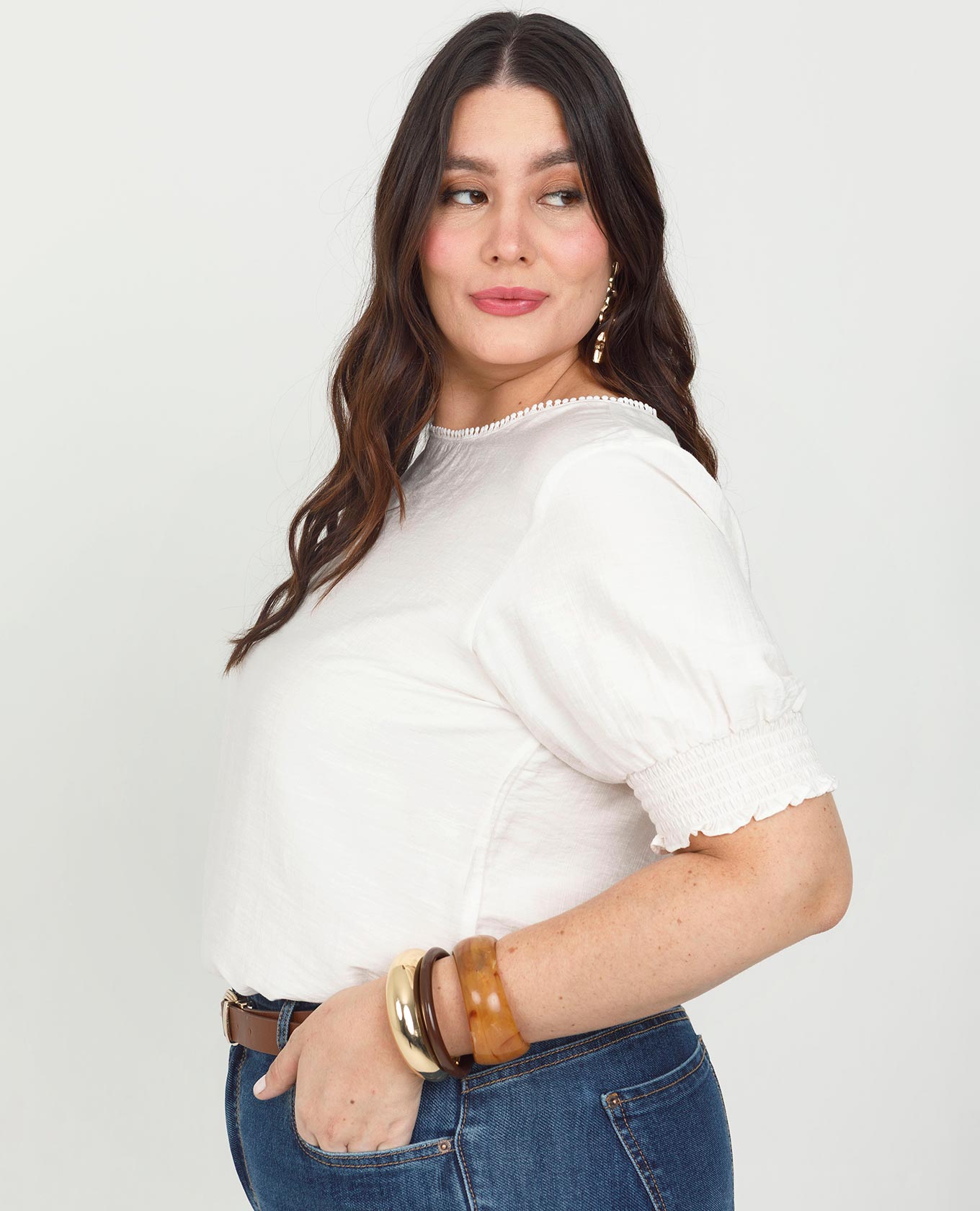 BLUSA MANGA CORTA TALLAS GRANDES ESCOTE CON PUNTILLA PUNOS CON NIDO DE ABEJA Adrissa | Ropa para mujer Blusas
