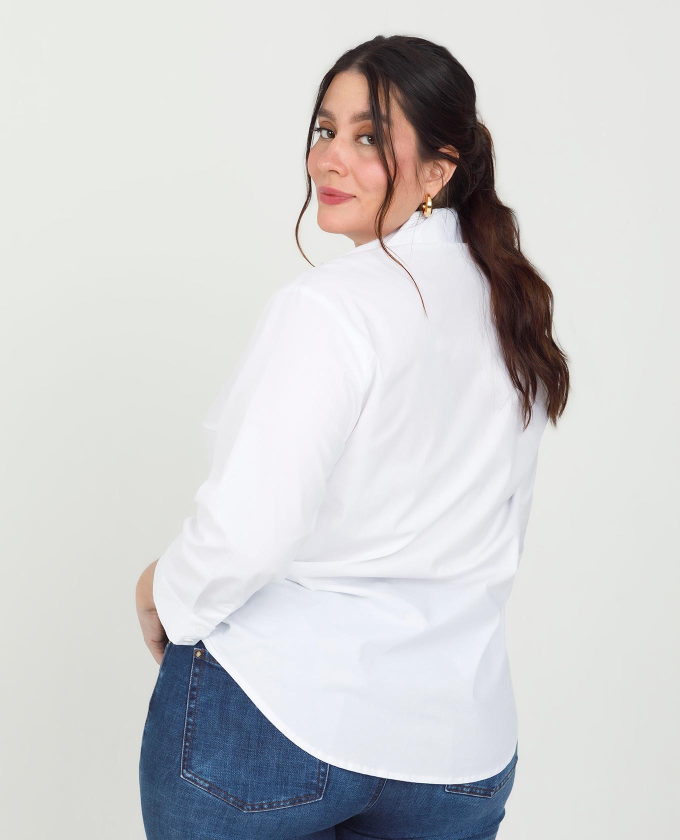 CAMISA BLANCA TALLAS GRANDES MANGA 3/4 CON PERILLA OCULTA Adrissa | Ropa para mujer Blusas