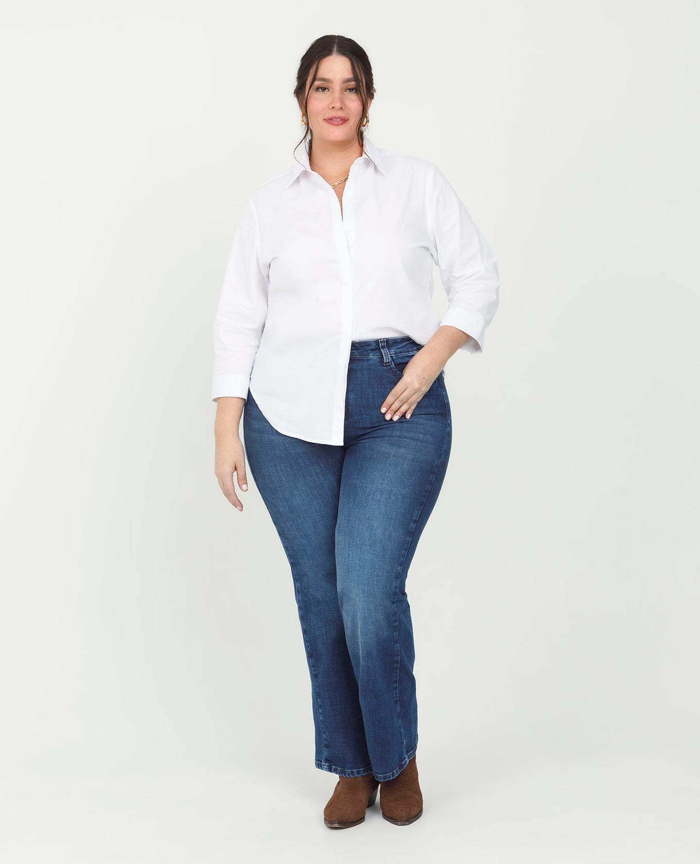 CAMISA BLANCA TALLAS GRANDES MANGA 3/4 CON PERILLA OCULTA Adrissa | Ropa para mujer Blusas