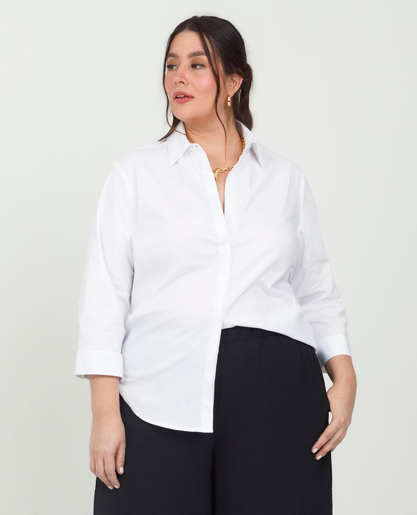 CAMISA BLANCA TALLAS GRANDES MANGA 3/4 CON PERILLA OCULTA Adrissa | Ropa para mujer Blusas