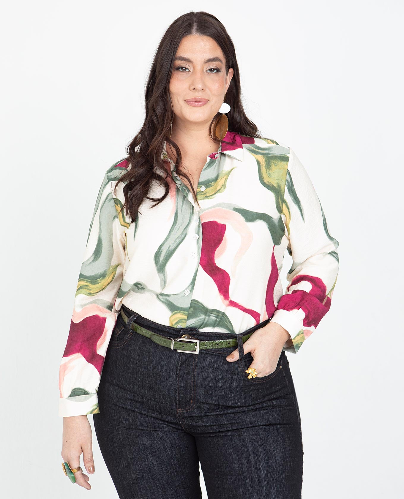 CAMISA MANGA LARGA TALLAS GRANDES ESTAMPADA Adrissa | Ropa para mujer Blusas