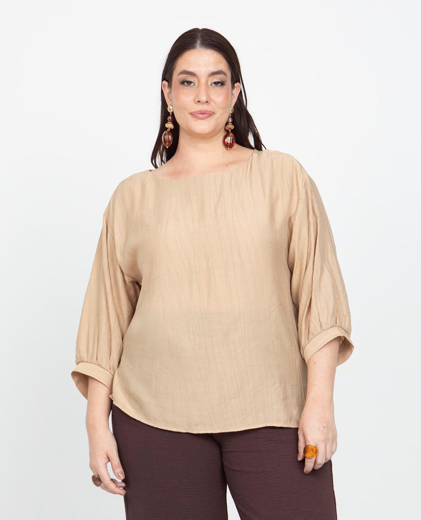 BLUSA MANGA 3/4 TALLAS GRANDES ESCOTE SEMI BANDEJA EN TELA CON TEXTURA Adrissa | Ropa para mujer Blusas