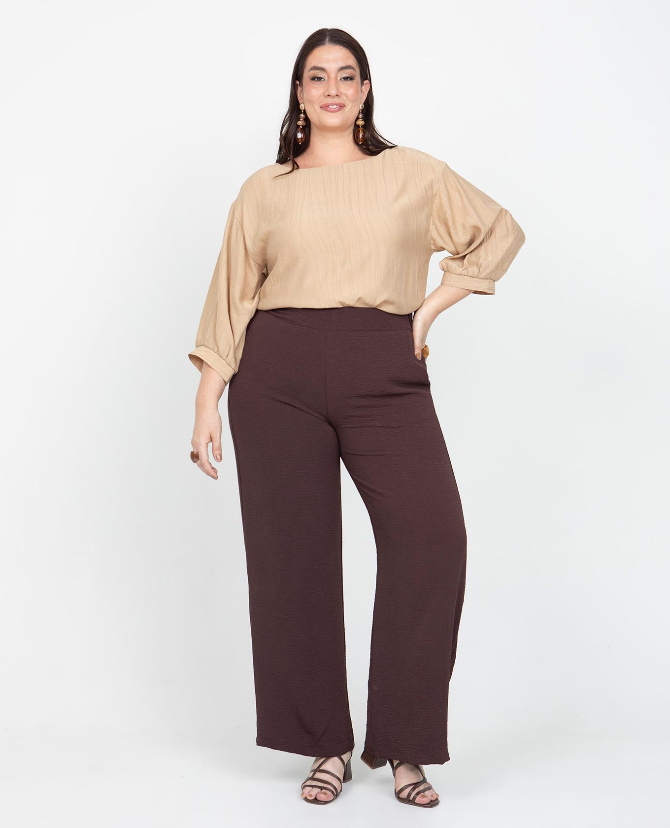 BLUSA MANGA 3/4 TALLAS GRANDES ESCOTE SEMI BANDEJA EN TELA CON TEXTURA Adrissa | Ropa para mujer Blusas