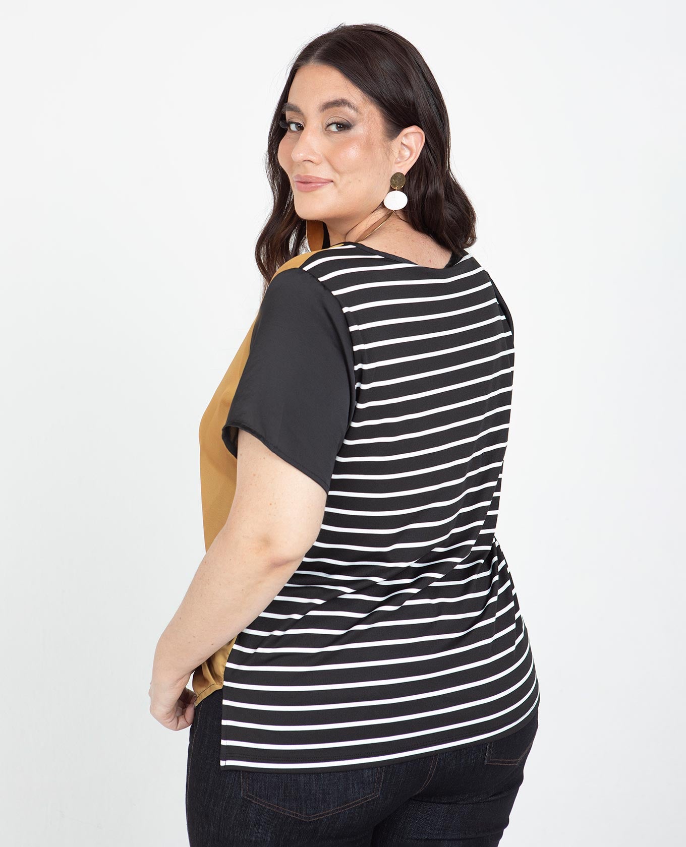 BLUSA MANGA CORTA TALLAS GRANDES ESTAMPADO EXCLUSIVO CON ESPALDA EN RAYAS Adrissa | Ropa para mujer Blusas