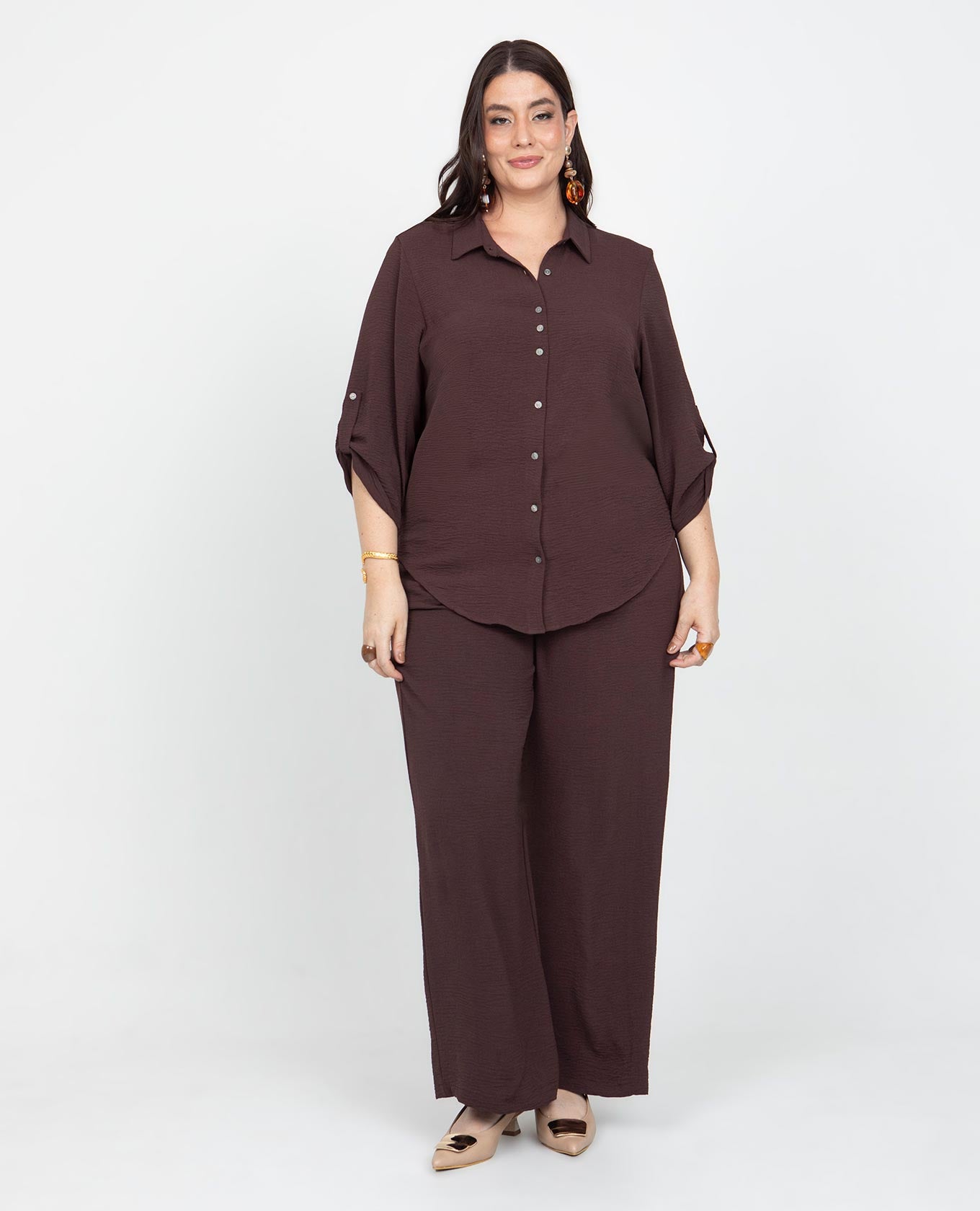 CAMISA MANGA 3/4 TALLAS GRANDES CON CHARRETERA Adrissa | Ropa para mujer Camisas
