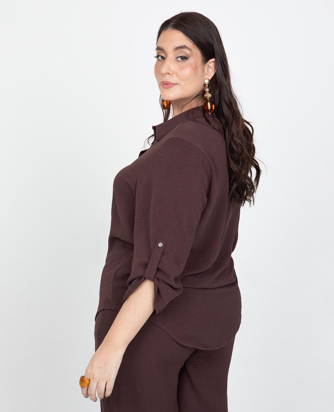 CAMISA MANGA 3/4 TALLAS GRANDES CON CHARRETERA Adrissa | Ropa para mujer Camisas