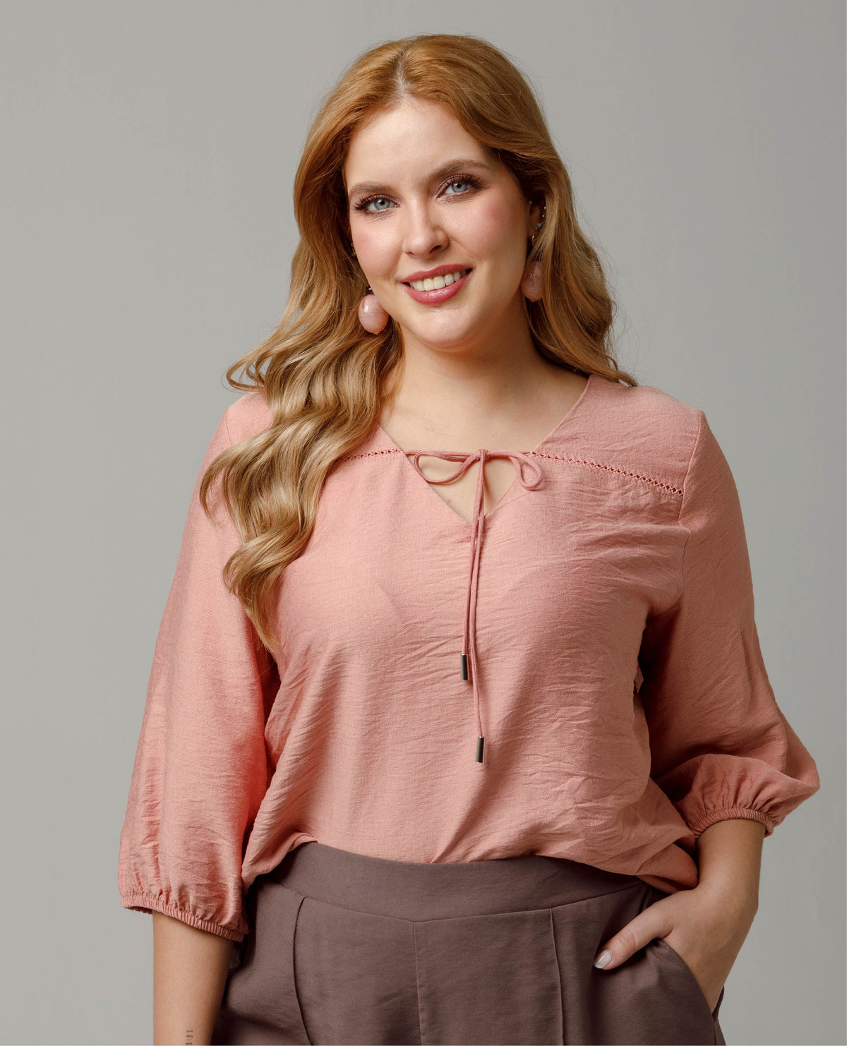 BLUSA MANGA 3/4 TALLAS GRANDES ESCOTE V CON PUNTADA ARTESANAL Adrissa | Ropa para mujer Blusas