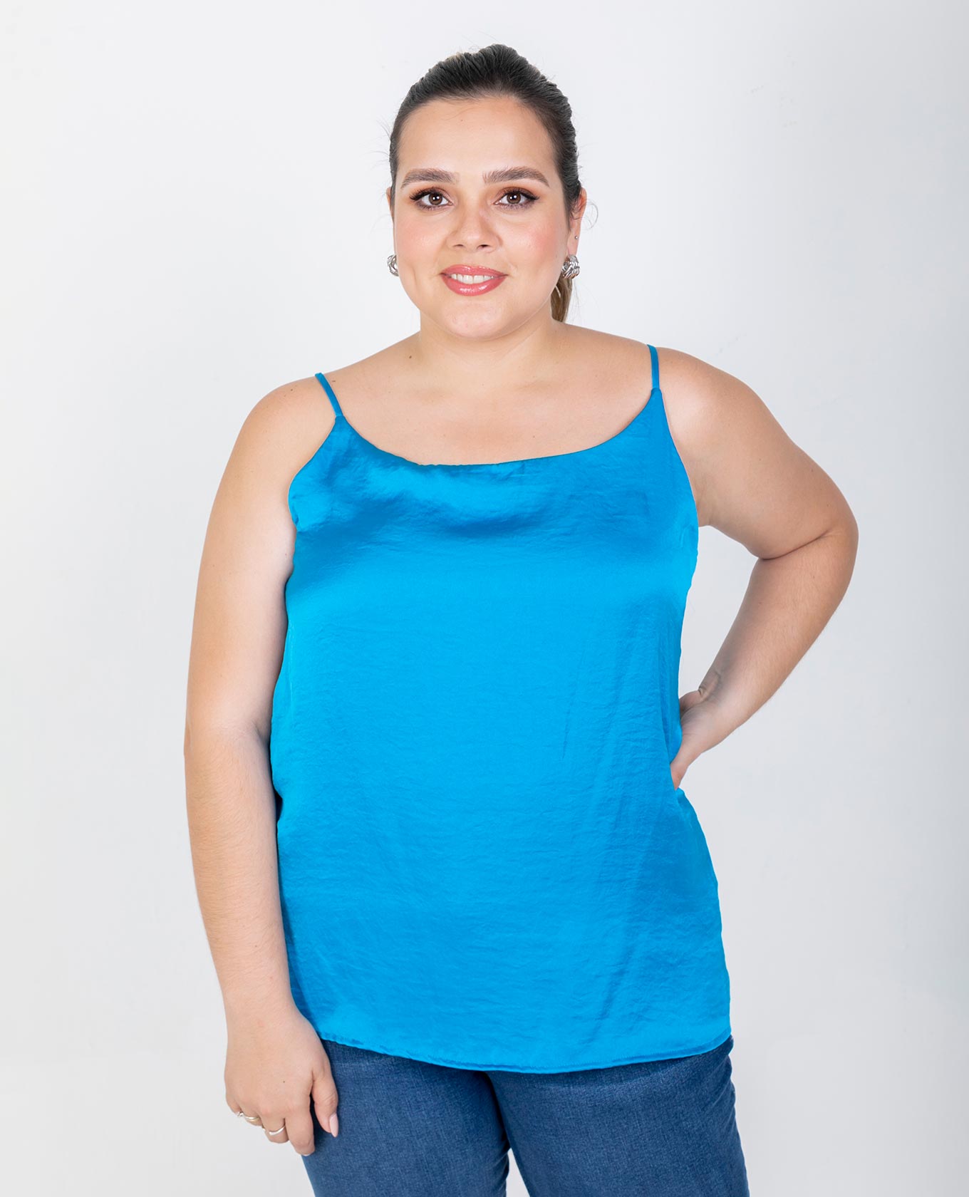 BLUSA BÁSICA TALLAS GRANDES OLIVIA AZUL AQUA Adrissa