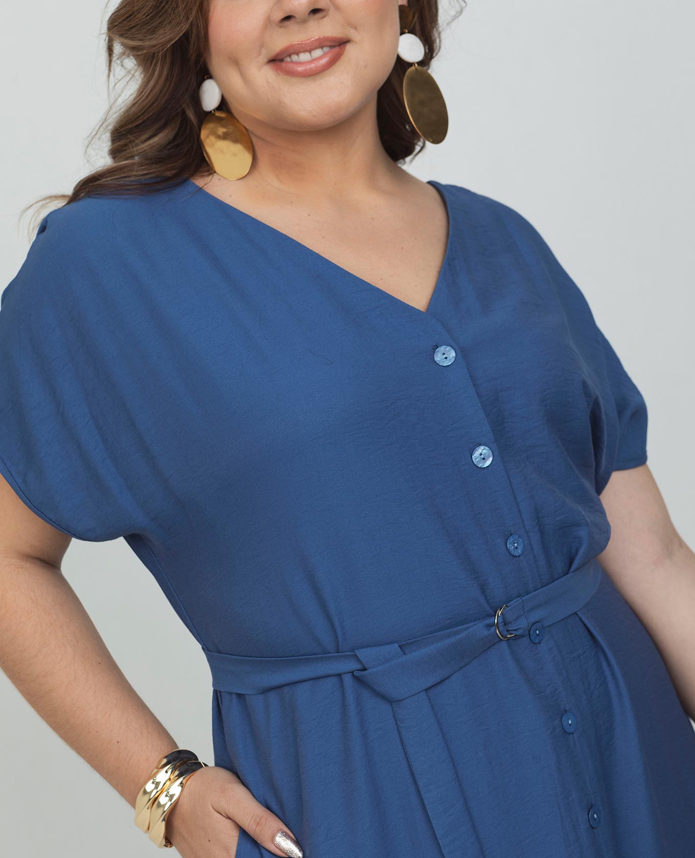 VESTIDO MIDI TALLAS GRANDES ESCOTE V MANGA INCLUIDA CON BOLERO Y CINTURÓN Adrissa | Ropa para mujer Vestidos