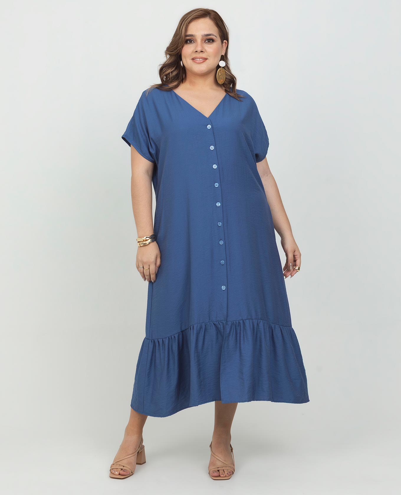 VESTIDO MIDI TALLAS GRANDES ESCOTE V MANGA INCLUIDA CON BOLERO Y CINTURÓN Adrissa | Ropa para mujer Vestidos