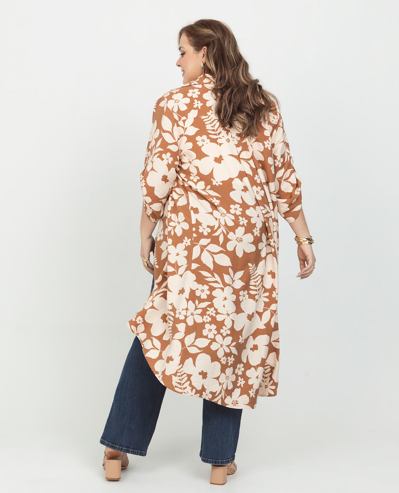 VESTIDO CAMISERO TALLAS GRANDES MANGA 3/4 CON CHARRETERAS Adrissa