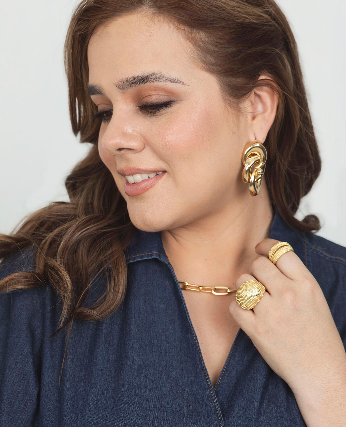 VESTIDO CAMISERO TALLAS GRANDES EN CHAMBRAY CON CINTURÓN MANGA CORTA Adrissa