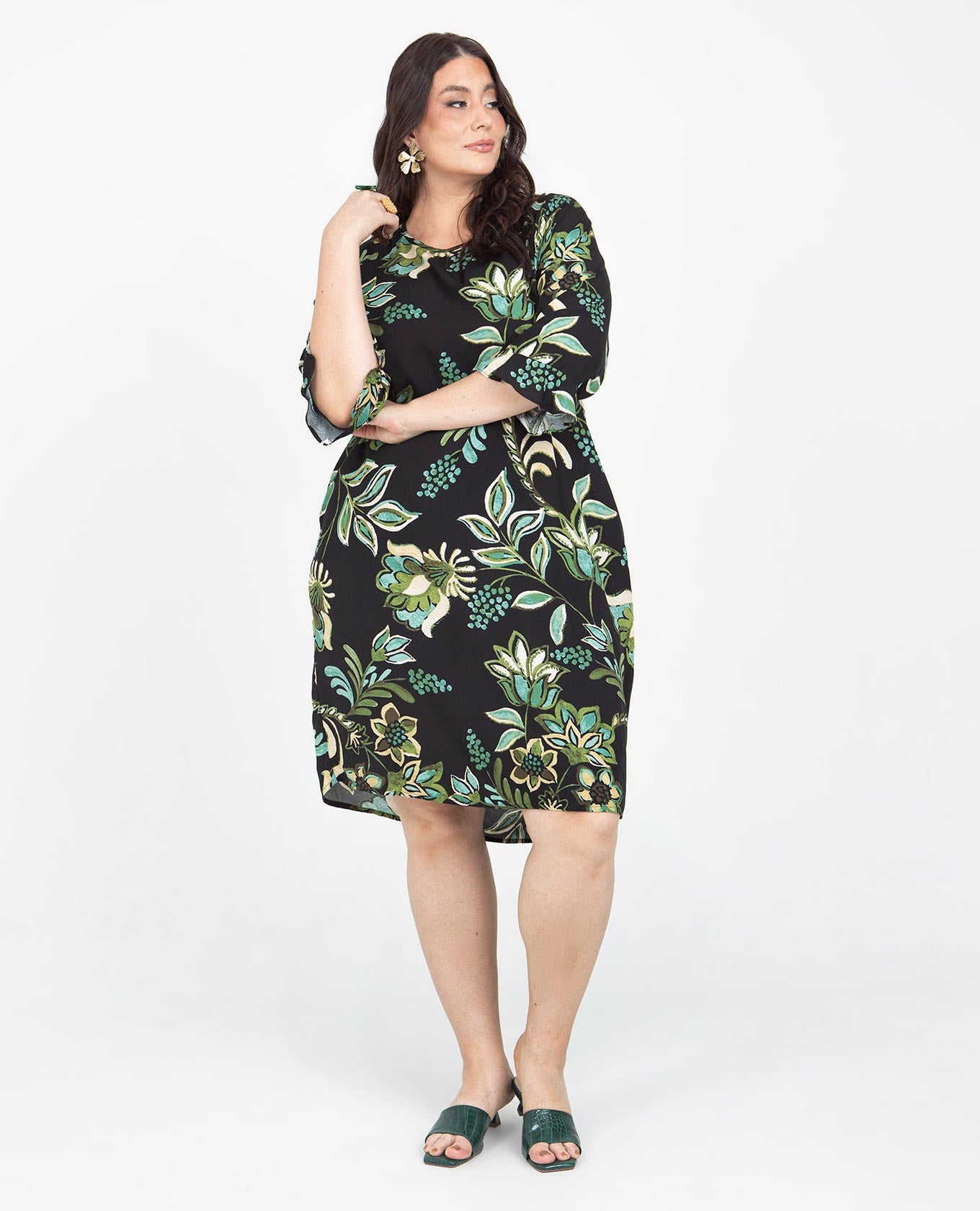VESTIDO CORTO TALLAS GRANDES ESTAMPADO MANGA 3/4 CON BOLERO Adrissa | Ropa para mujer Vestidos