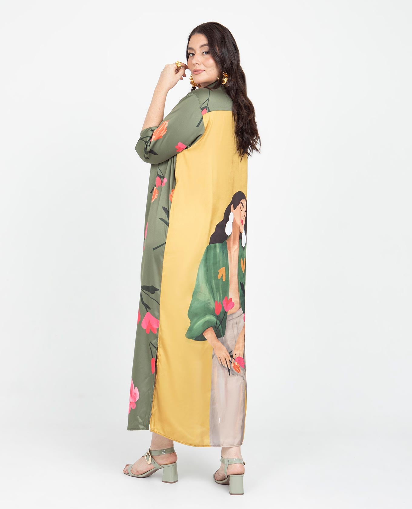VESTIDO LARGO TALLAS GRANDES CAMISERO ESTAMPADO EXCLUSIVO MANGA 3/4 Adrissa | Ropa para mujer Vestidos