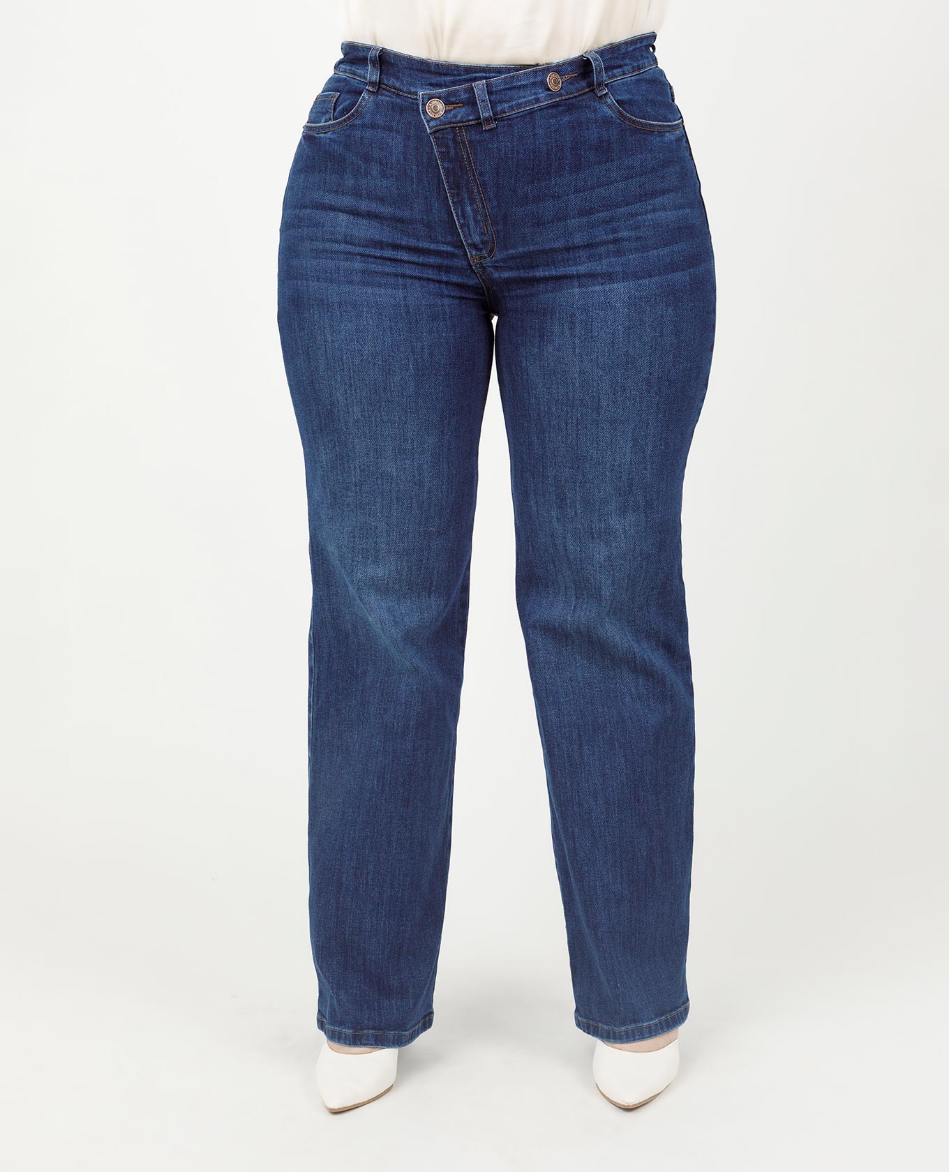 JEAN PALAZZO TALLAS GRANDES PRETINA CRUZADA TONO MEDIO CINCO BOLSILLOS