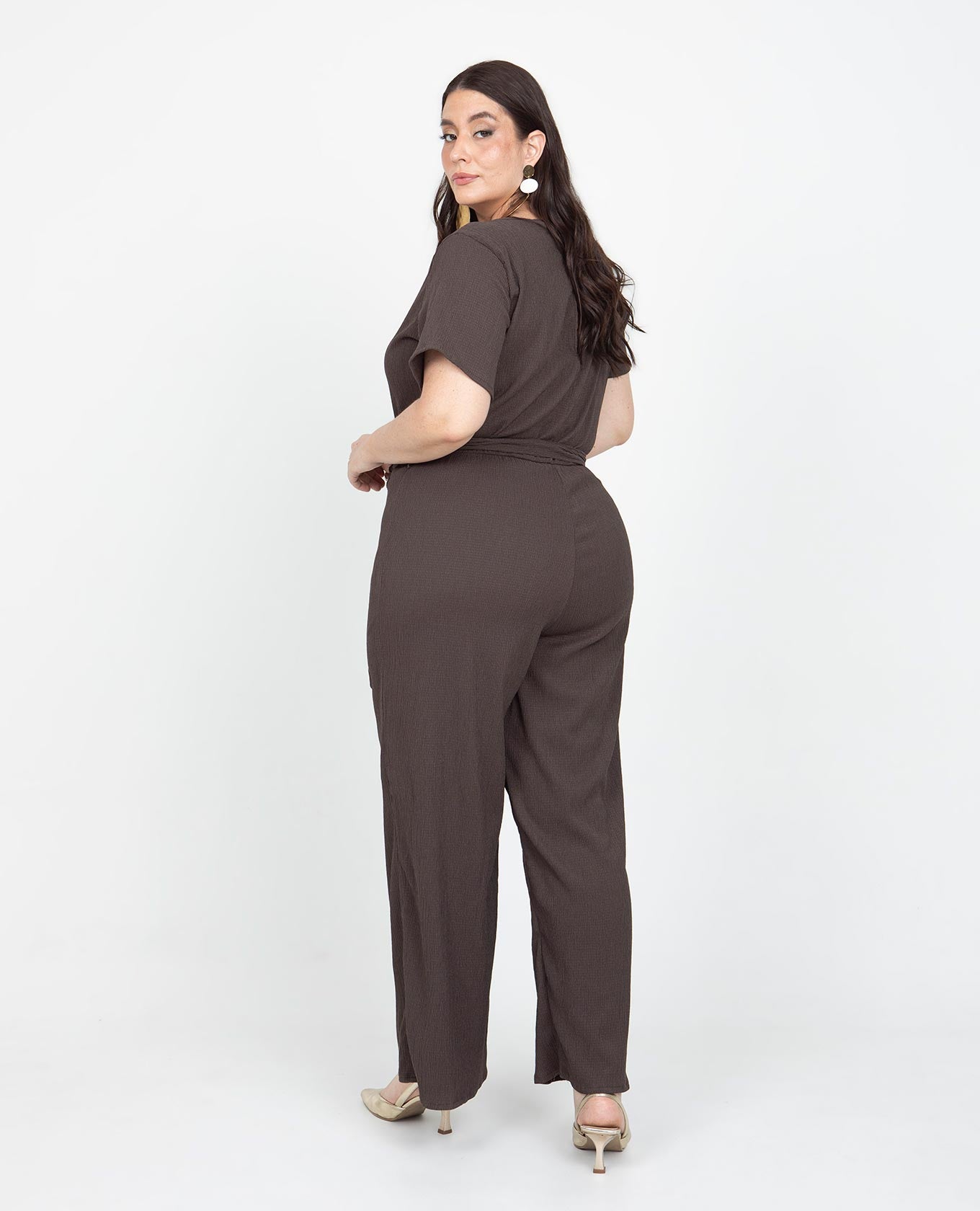 ENTERIZO LARGO PARA MUJER CON CINTURÓN EN TELA CON EFECTO Y ABERTURA EN ESPALDA Adrissa | Ropa para mujer Enterizos