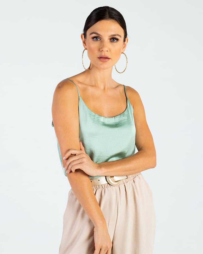 BLUSA BÁSICA OLIVIA DE TIRAS PARA MUJER VERDE SALVIA Adrissa