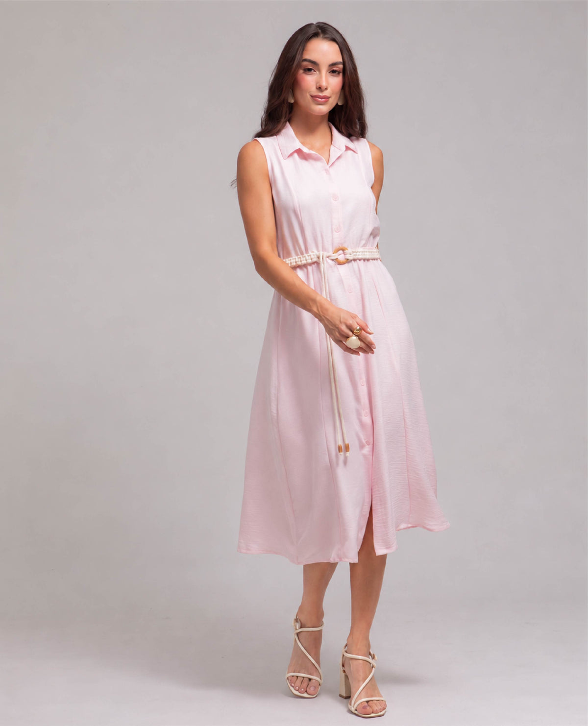 VESTIDO CAMISERO PARA MUJER MANGA SISA CON CINTURON EN MACRAME Adrissa | Ropa para mujer Vestidos