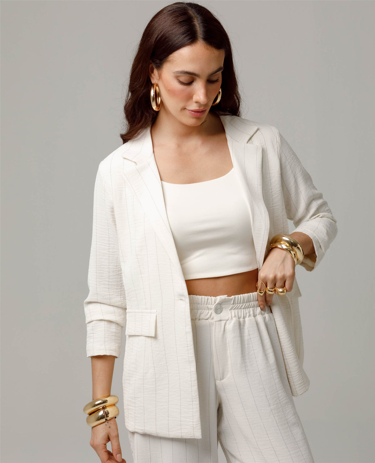 PANTALON WIDE LEG PARA MUJER RAYA TIZA CINTURA CON ELASTICO Adrissa | Ropa para mujer Pantalones