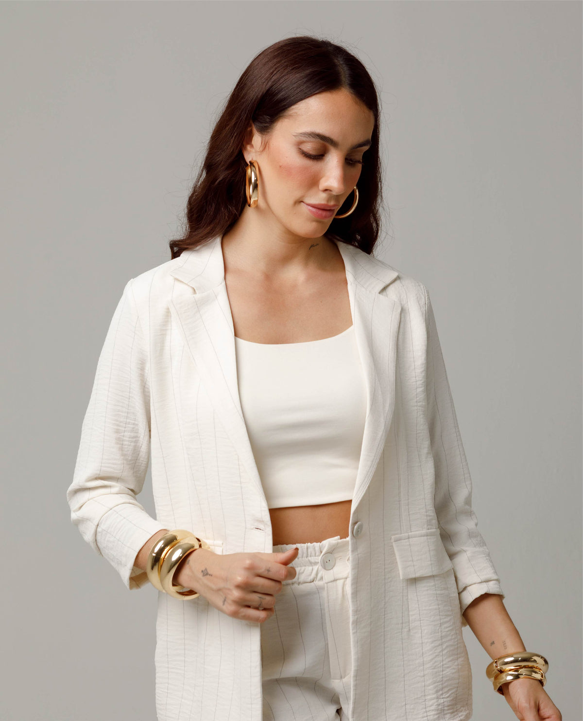 CAMI BLAZER LIVIANO PARA MUJER EN RAYA TIZA