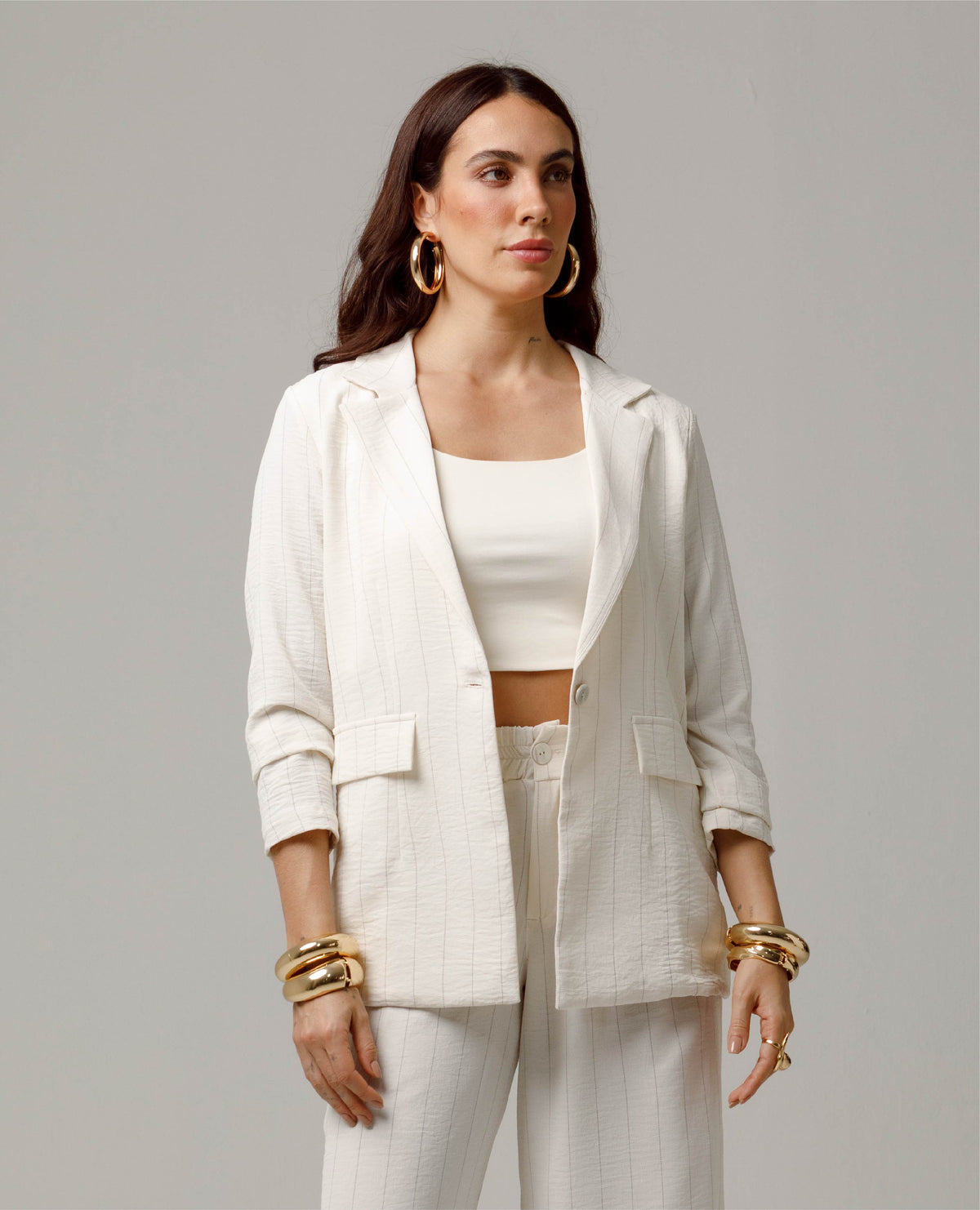 CAMI BLAZER LIVIANO PARA MUJER EN RAYA TIZA