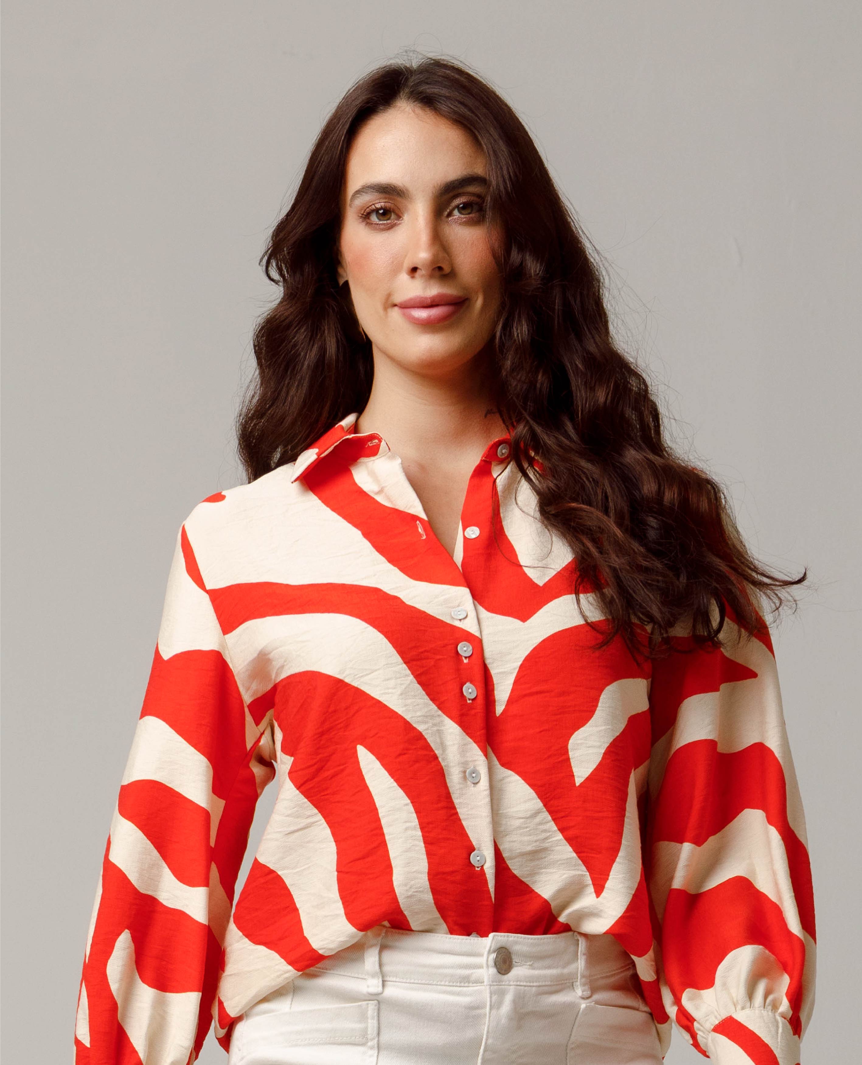 CAMISA MANGA LARGA PARA MUJER ESTAMPADO BICOLOR FIT REGULAR