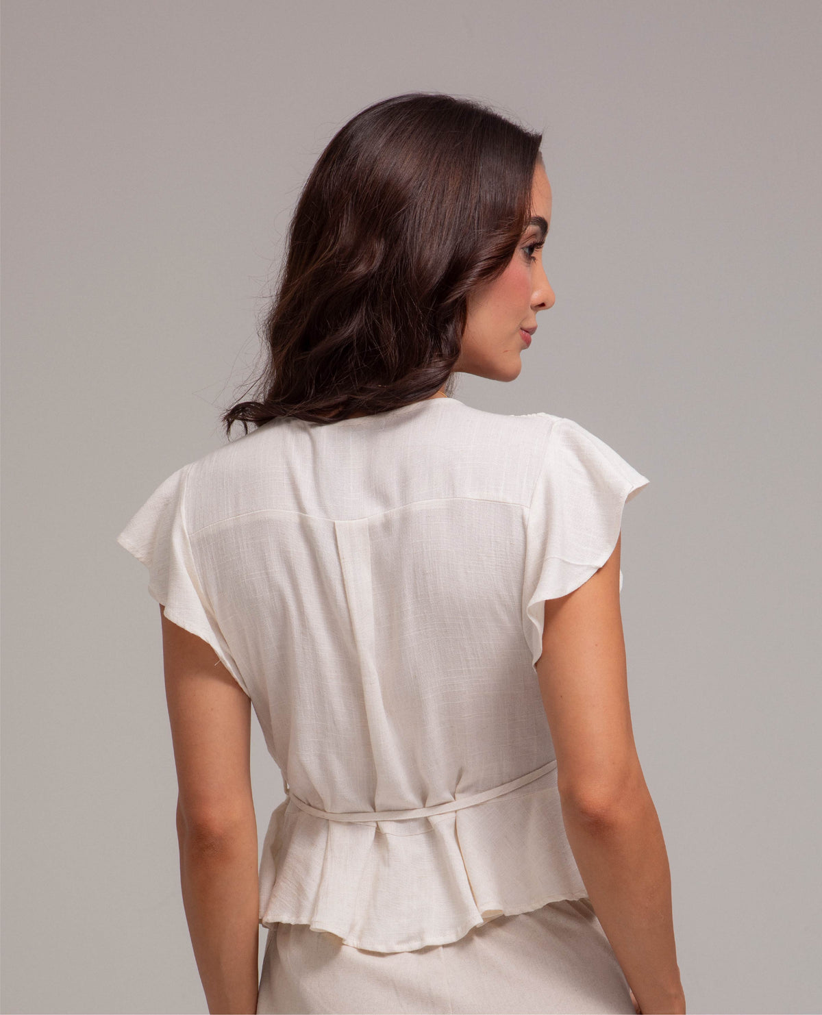 BLUSA ENVOLVENTE PARA MUJER MANGA CORTA CON BOLERO TELA CON EFECTO SEMILLA
