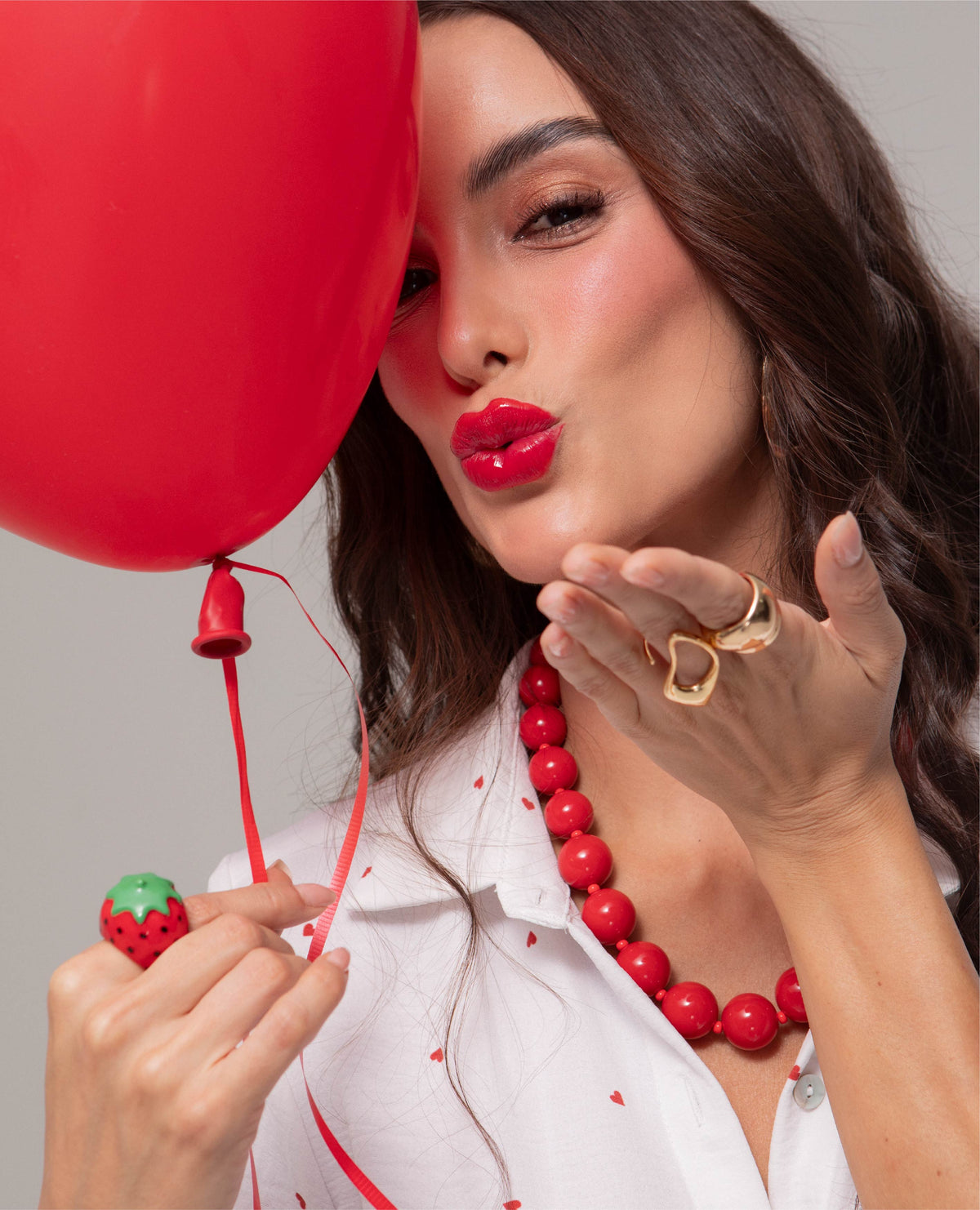CAMISA MANGA 3/4 PARA MUJER ESTAMPADO CORAZONES CON CHARRETERAS