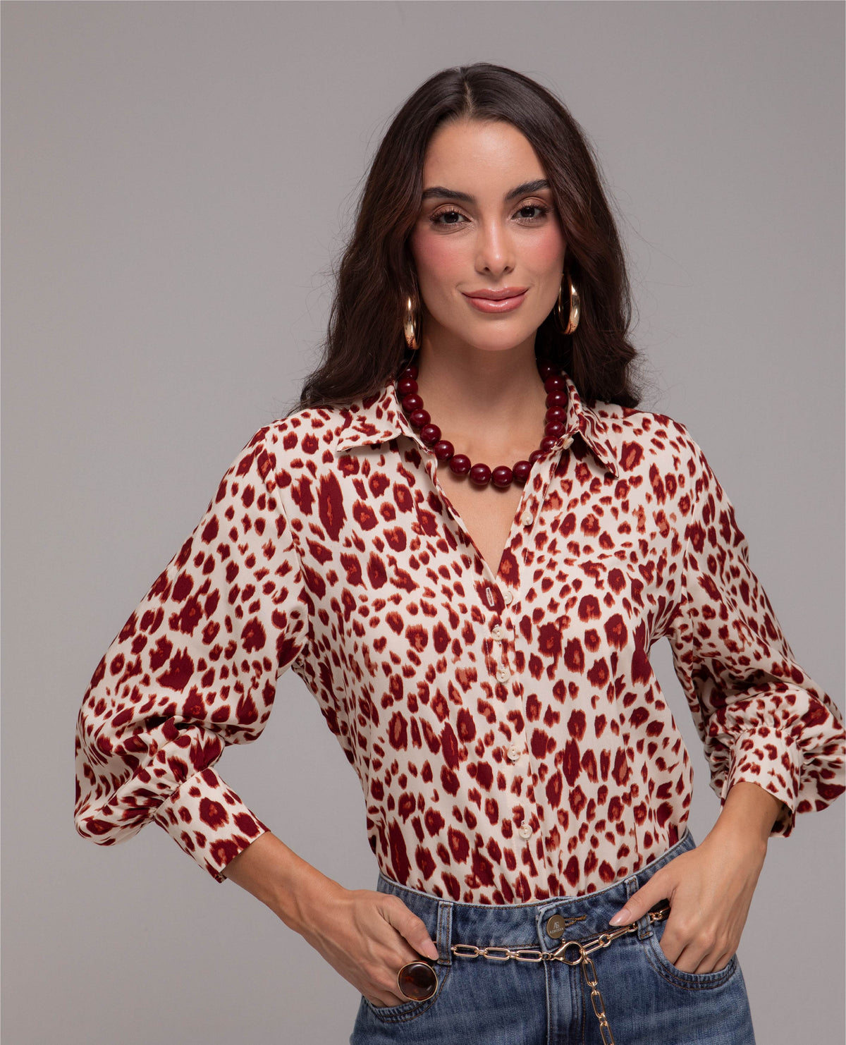CAMISA MANGA LARGA PARA MUJER ESTAMPADO ANIMAL CON PUNOS ANCHOS
