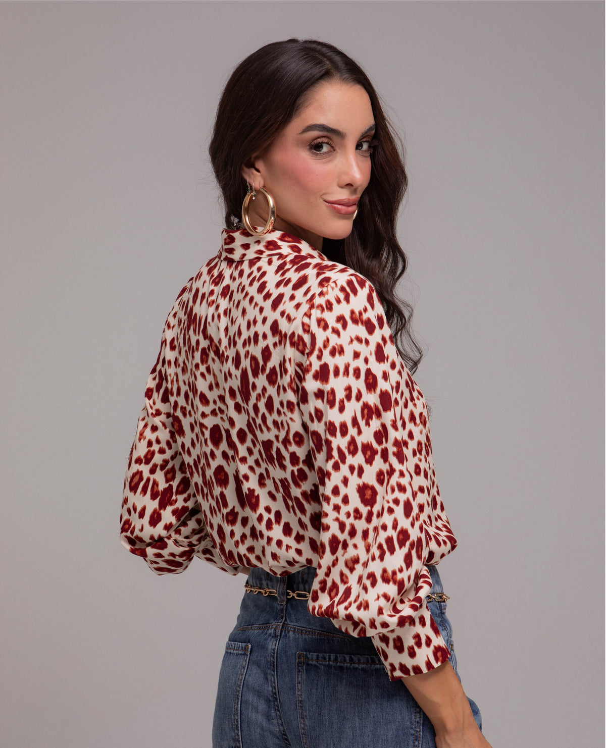 CAMISA MANGA LARGA PARA MUJER ESTAMPADO ANIMAL CON PUNOS ANCHOS