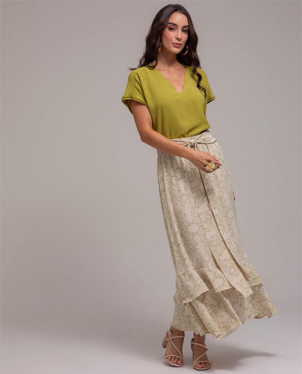 FALDA LARGA PARA MUJER ESTAMPADA CON TIRA EN CINTURA Y DOBLE BOLERO Adrissa | Ropa para mujer Faldas