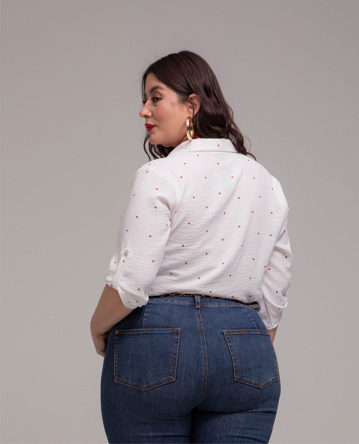 CAMISA MANGA 3/4 TALLAS GRANDES ESTAMPADO CORAZONES CON CHARRETERAS
