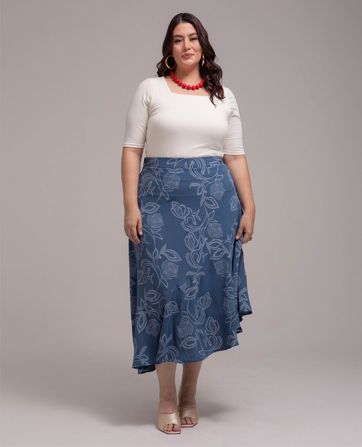 FALDA LARGA TALLAS GRANDES ESTAMPADA ASIMETRICA CON BOLERO