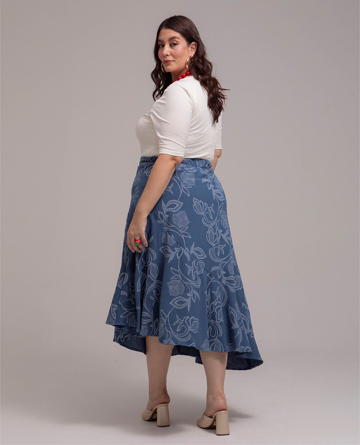 FALDA LARGA TALLAS GRANDES ESTAMPADA ASIMETRICA CON BOLERO