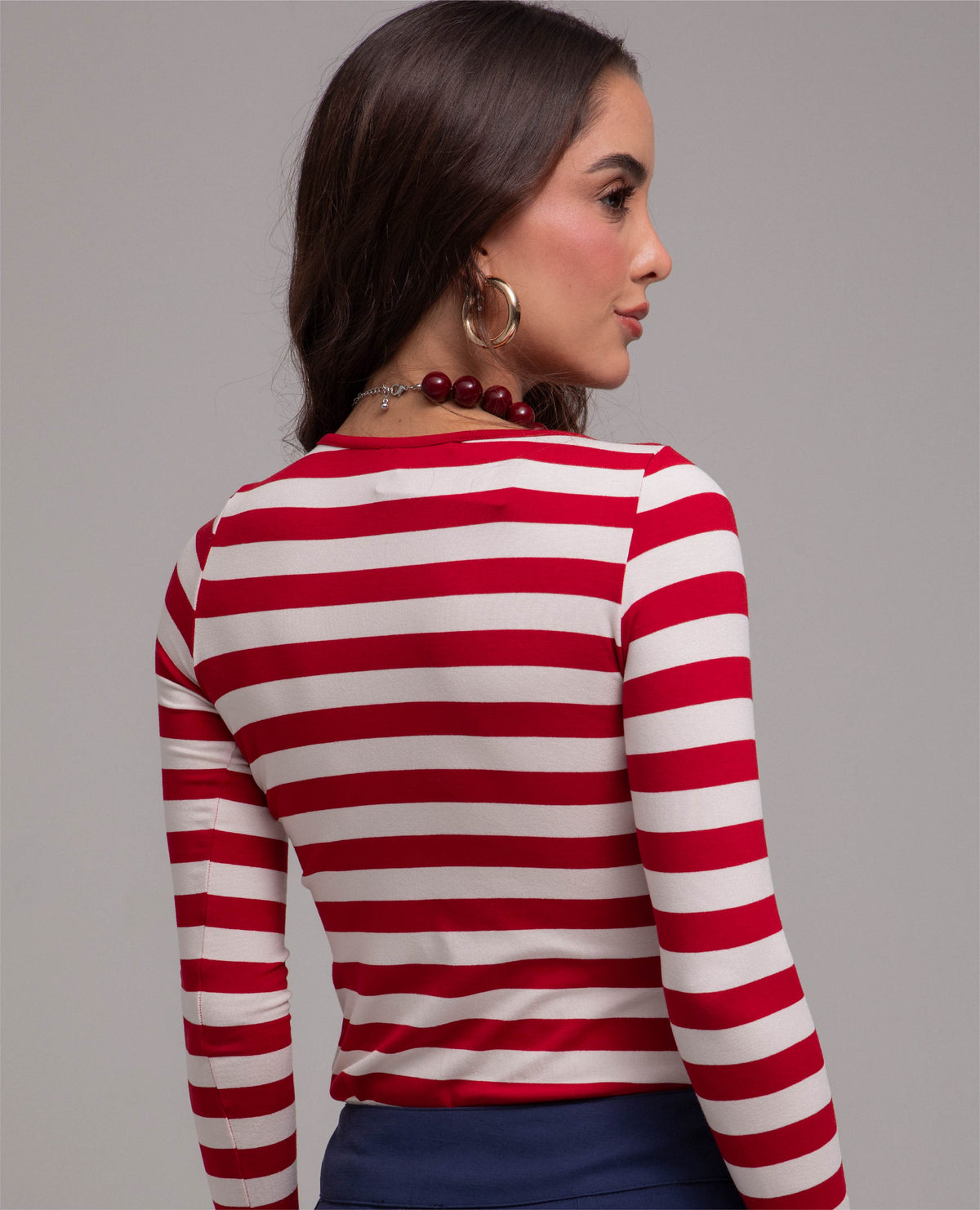 CAMISETA MANGA LARGA PARA MUJER EN RAYAS CUELLO BANDEJA Adrissa | Ropa para mujer Camisetas