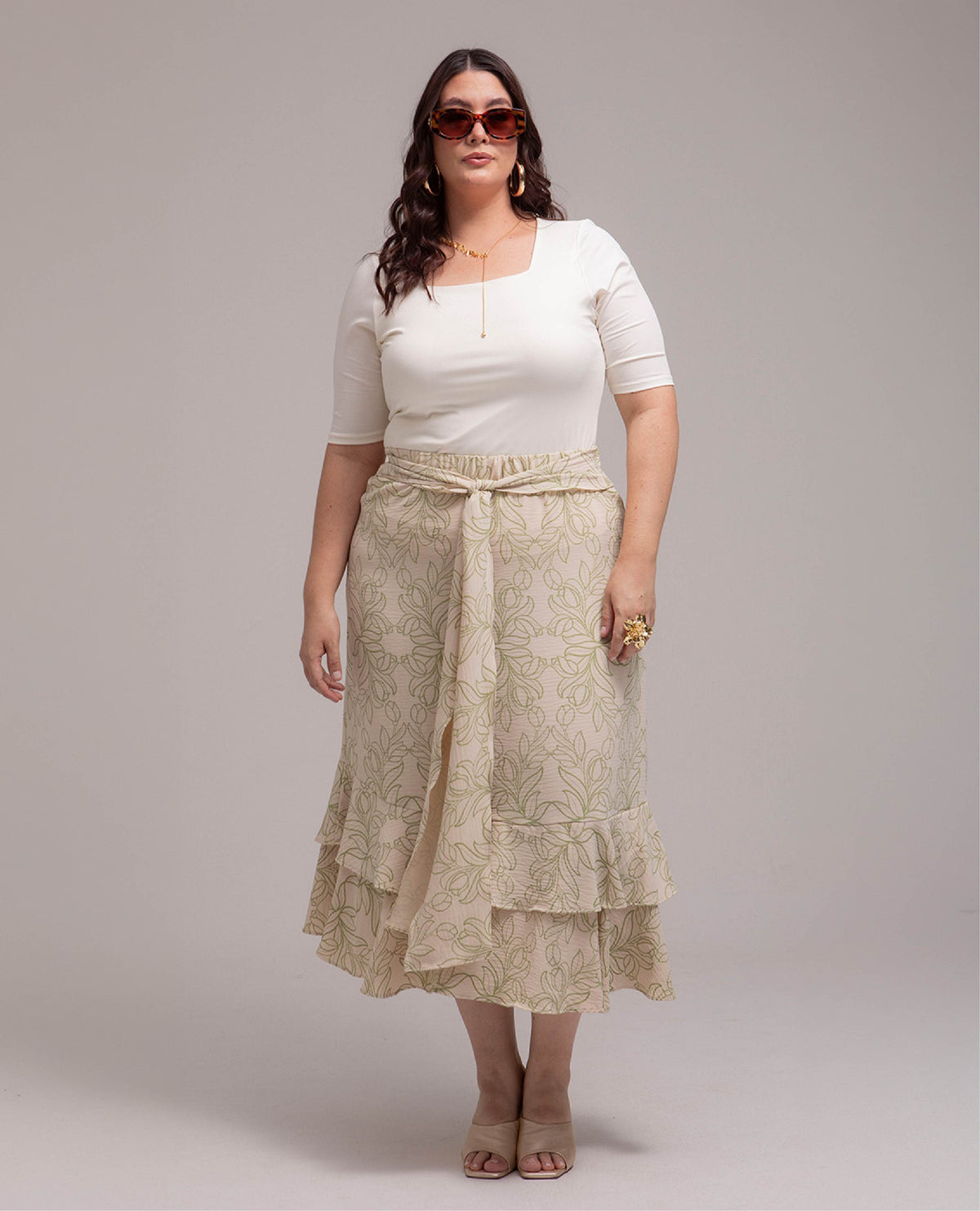 FALDA LARGA TALLAS GRANDES ESTAMPADA CON TIRA EN CINTURA Y DOBLE BOLERO