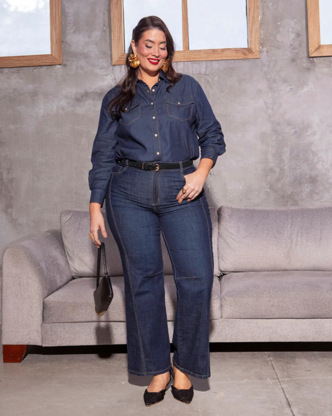 JEAN PALAZZO TALLAS GRANDES TONO OSCURO CON CORTES EN COSTADO CINCO BOLSILLOS 14 AZUL INDIGO Adrissa | Ropa para mujer Jeans