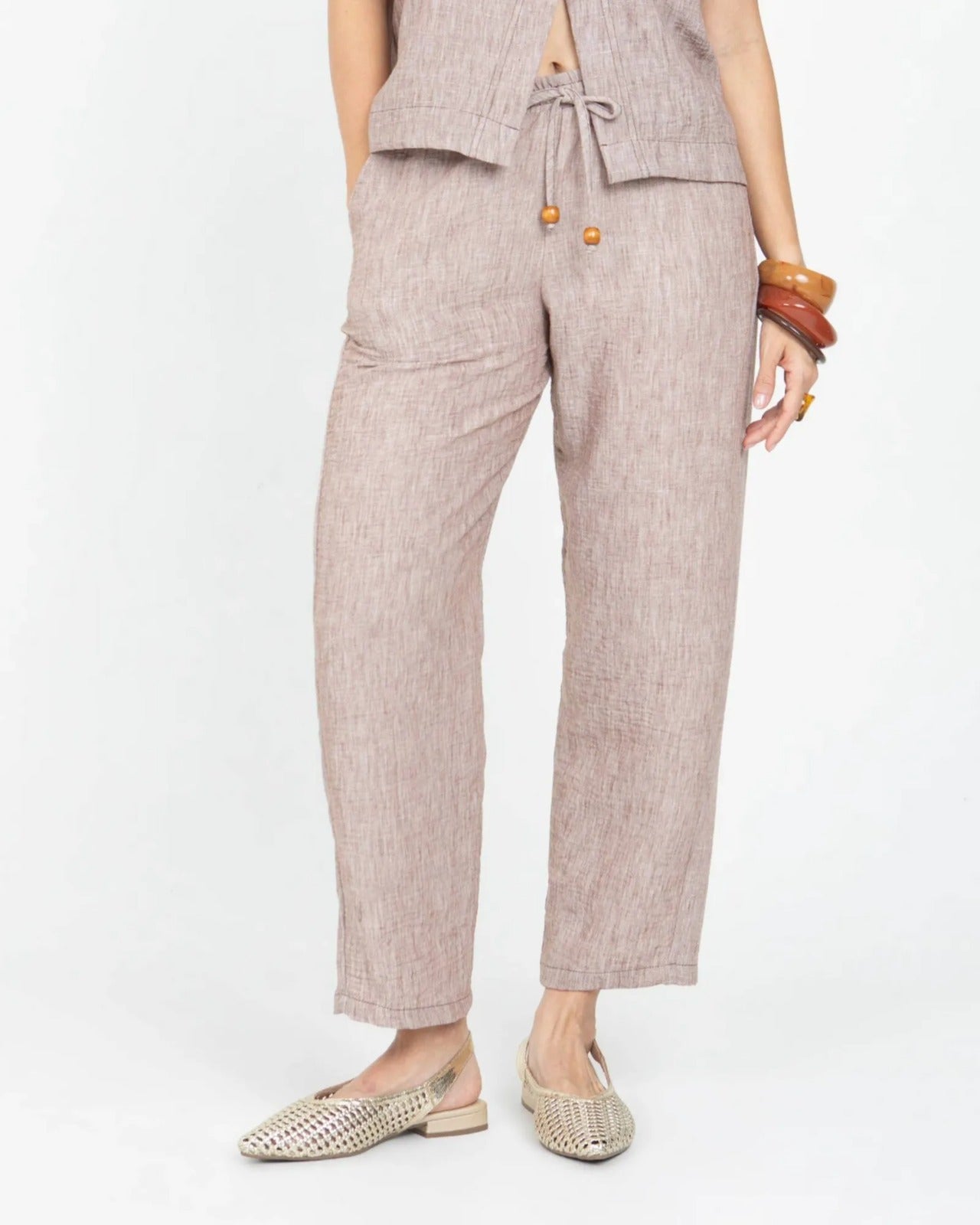 PANTALÓN RECTO PARA MUJER CINTURA CON ELÁSTICO Y TIRA PARA ANUDAR Adrissa | Ropa para mujer Pantalones