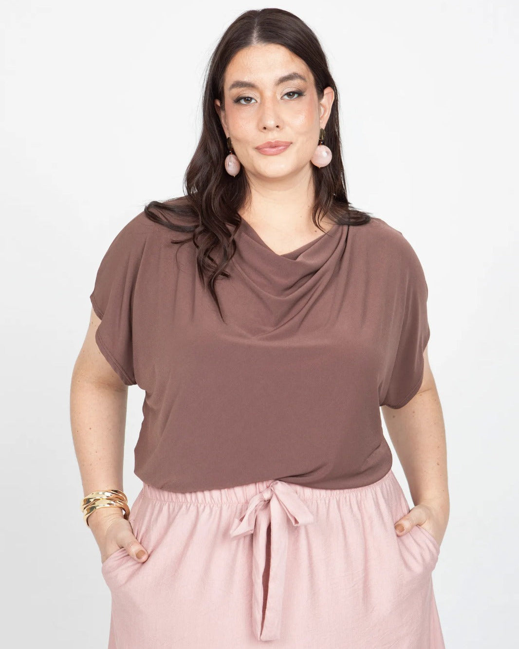 BLUSA DRAPEADA TALLAS GRANDES MANGA INCLUIDA EN TEJIDO DE PUNTO Adrissa | Ropa para mujer Blusas